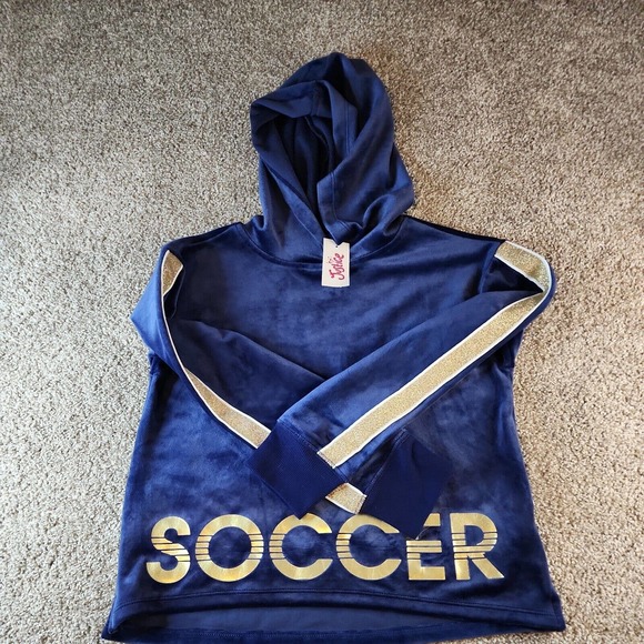 Nwt Justice‎ Velour Glitter Stripe Soccer Sports Sweatshirt Blue Size 8 - Picture 4 of 4